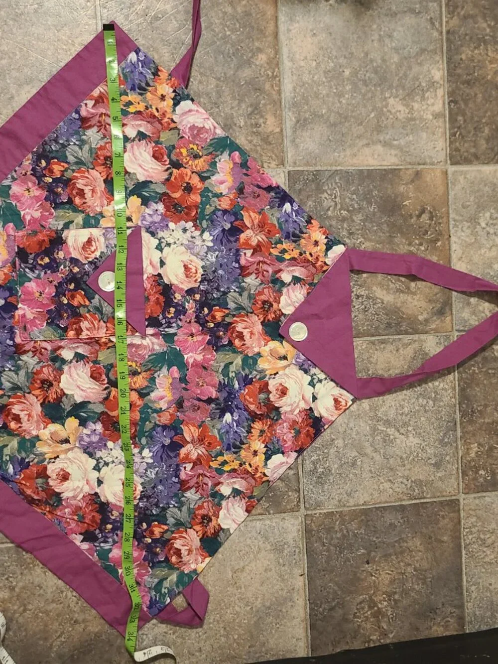 Vintage Handmade Colorful Purple Button Floral Apron Artist Baking Cottagecore
